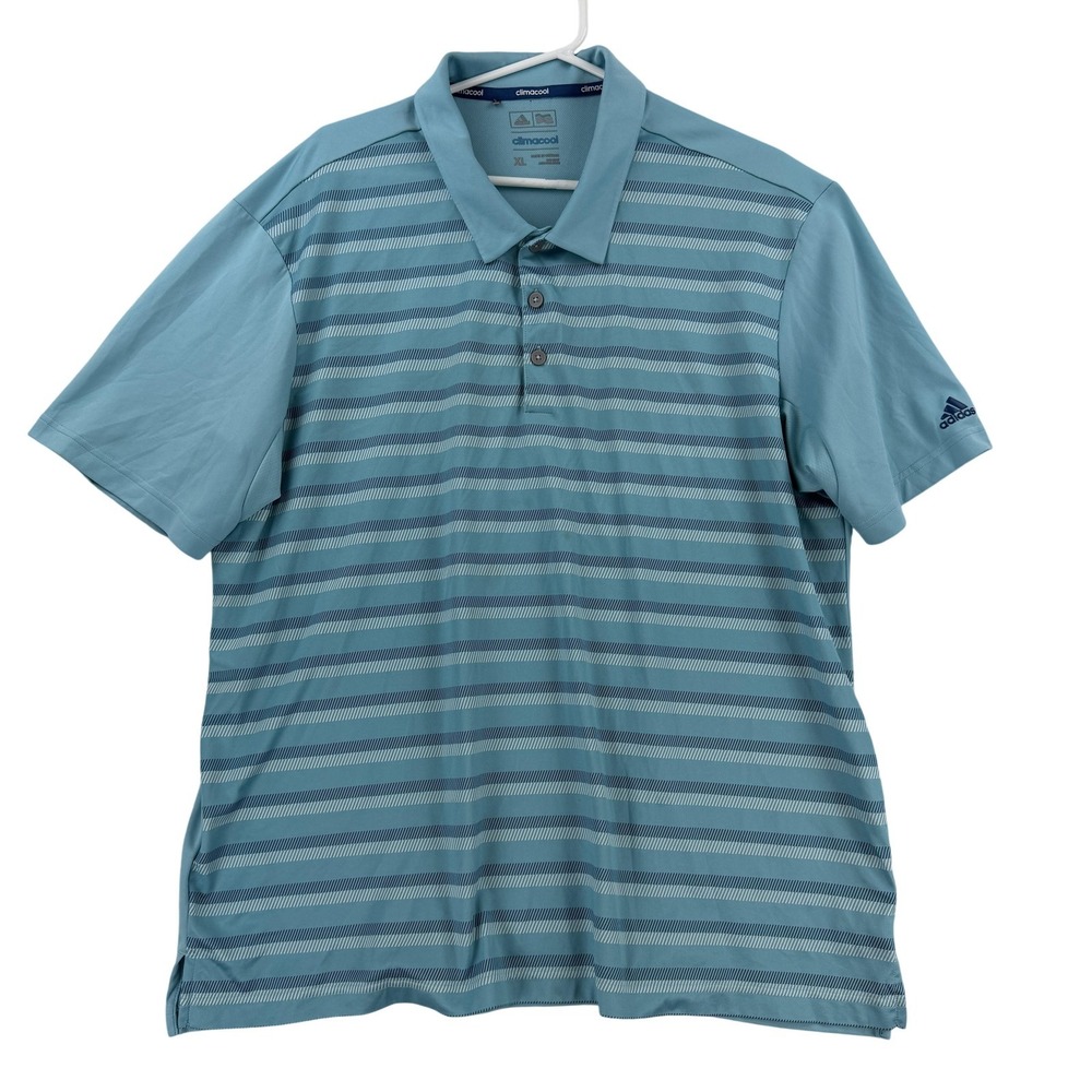 Adidas Golf Polo Shirt Mens XL Blue Climacool Stripe‎ Mesh Performance Top